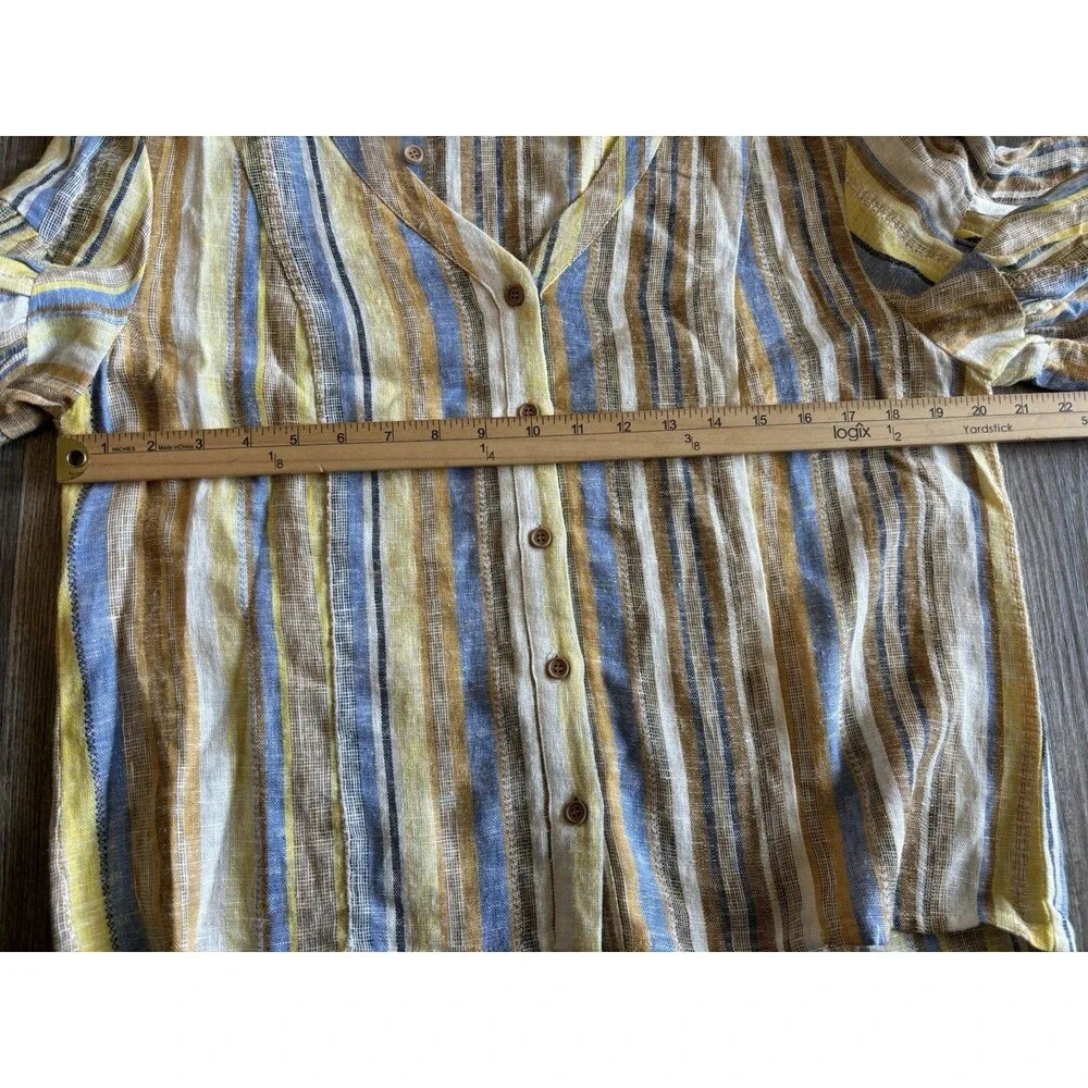 DREW Anthropologie Linen Blend Striped Ruffle Short Sleeve Top Blouse Size Large - Picture 9 of 10